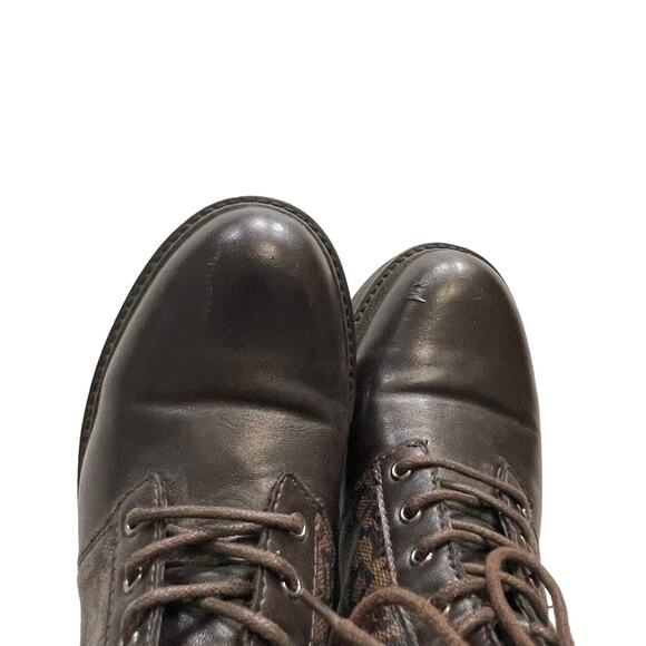DKNY Women's Size 7.5 M Roselyn Brown Monogram Print Lace Up Combat Boots - Picture 9 of 11